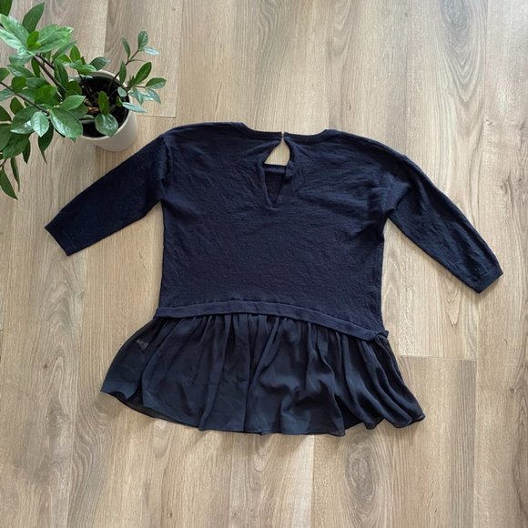 Club Monaco Navy Wool 3/4 Sleeve Scoop Neck Layered Sweater - Picture 9 of 11